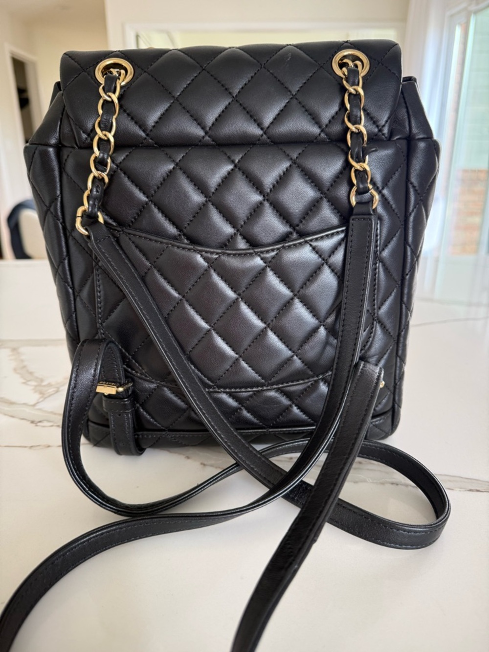 CHANEL Black Quilted Lambskin Backpack with Gold Chain - Picture 2 of 11